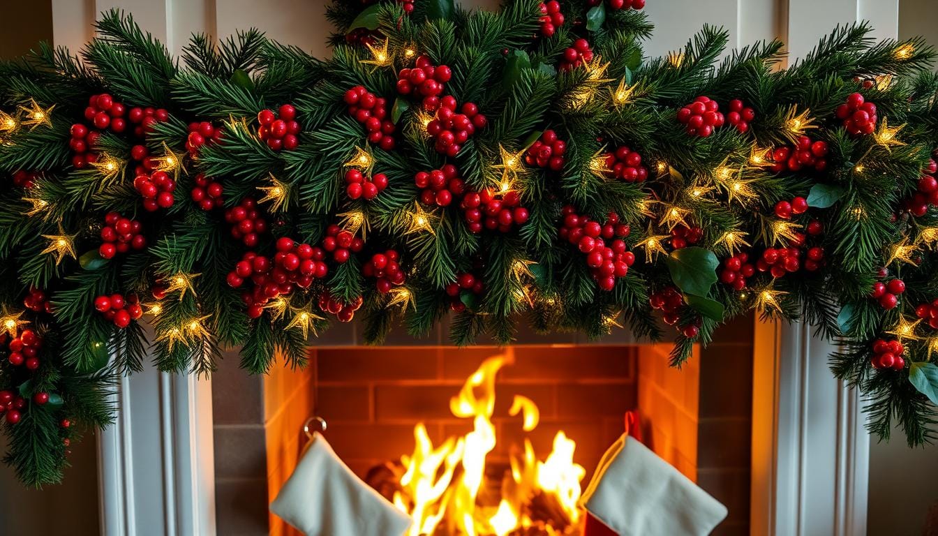 garland fireplace christmas