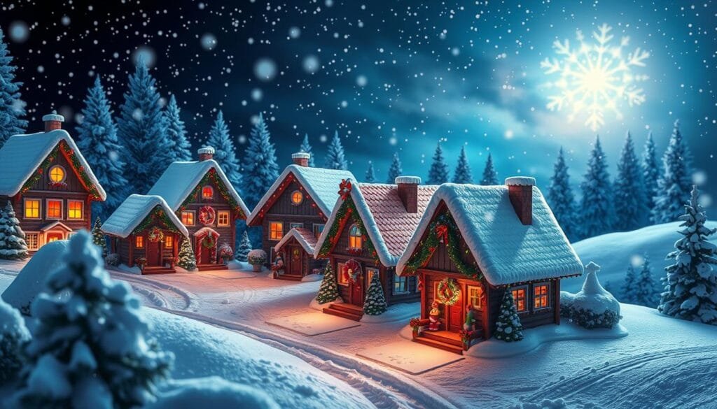 lighted holiday house scenery