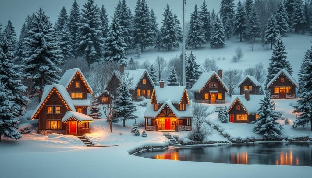 lighted holiday house scenery