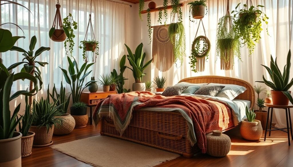 natural elements in a boho bedroom