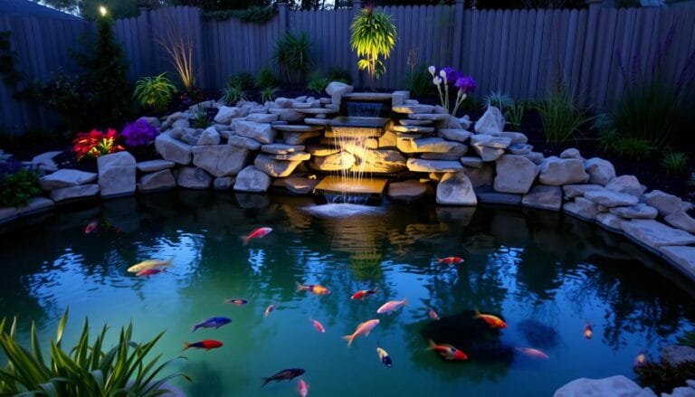 ideas for the backsplash of a garden pond