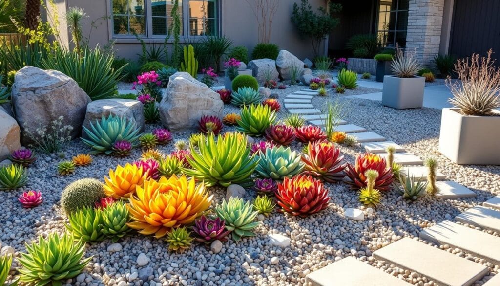 low maintenance front yard succulent garden