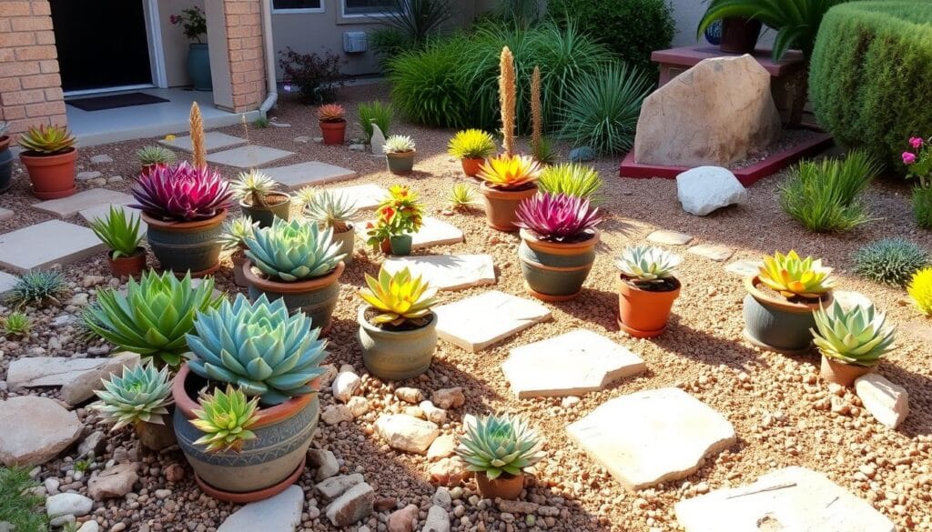 low maintenance front yard succulent garden