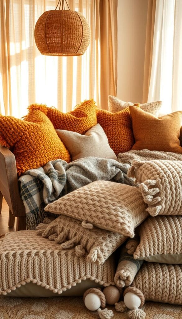 Cozy autumn textiles for seasonal home decorating ideas