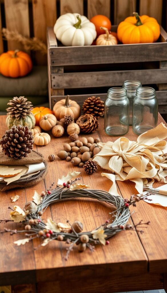 DIY rustic fall decor crafts in progress