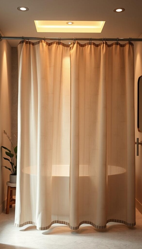 Stylish shower curtain transforming bathroom decor