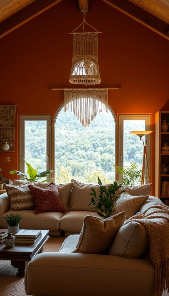 cozy living room decor with earthy tones