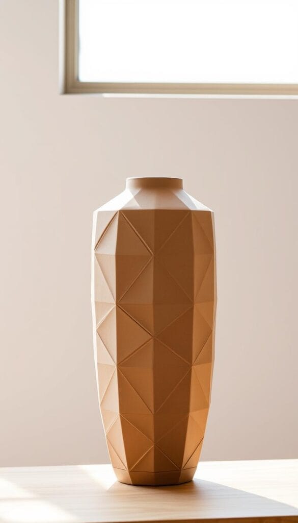 modern air dry clay vase with geometric patterns