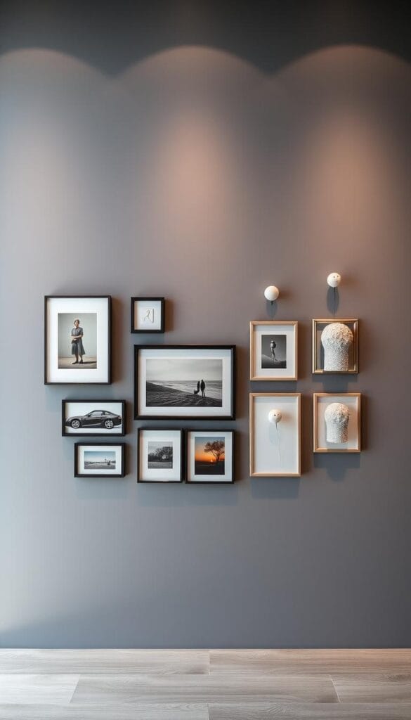 modern grey wall design ideas with art arrangements
