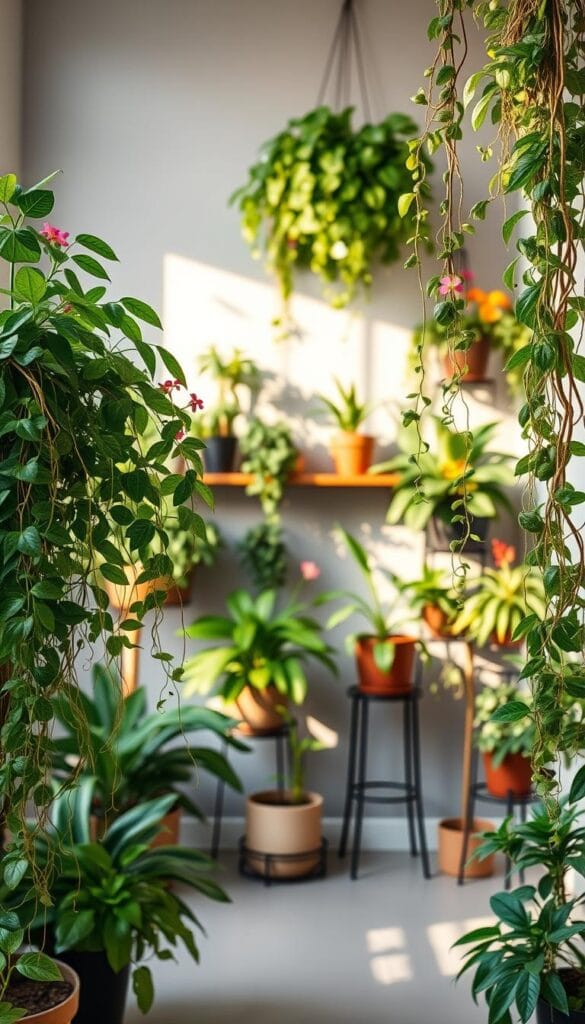 plants grey walls decor