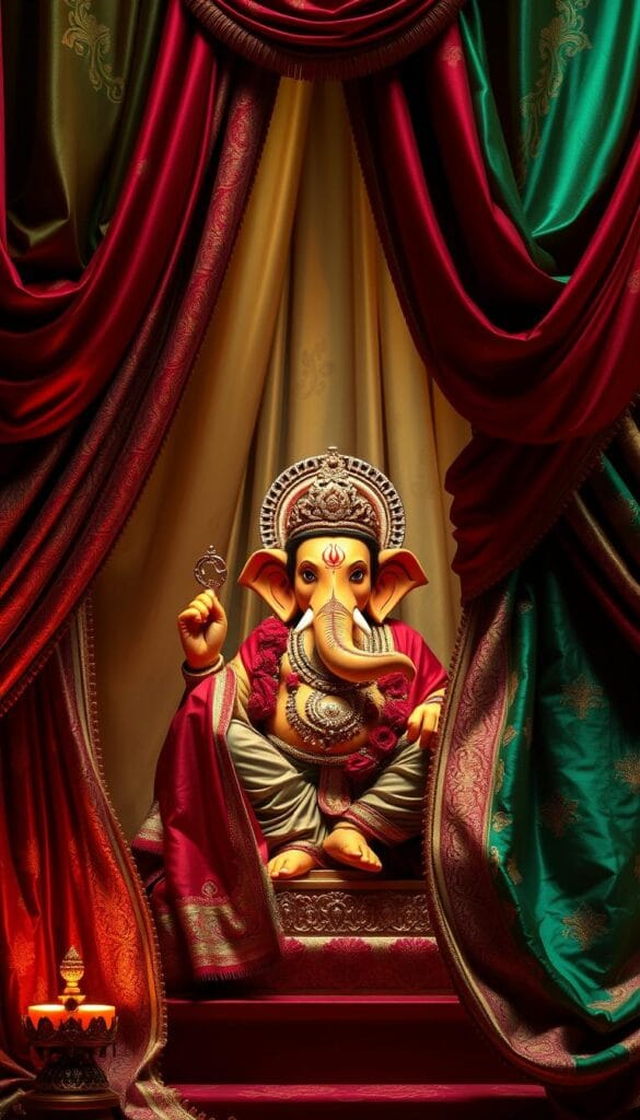 Fabric drapes for Ganesh decor