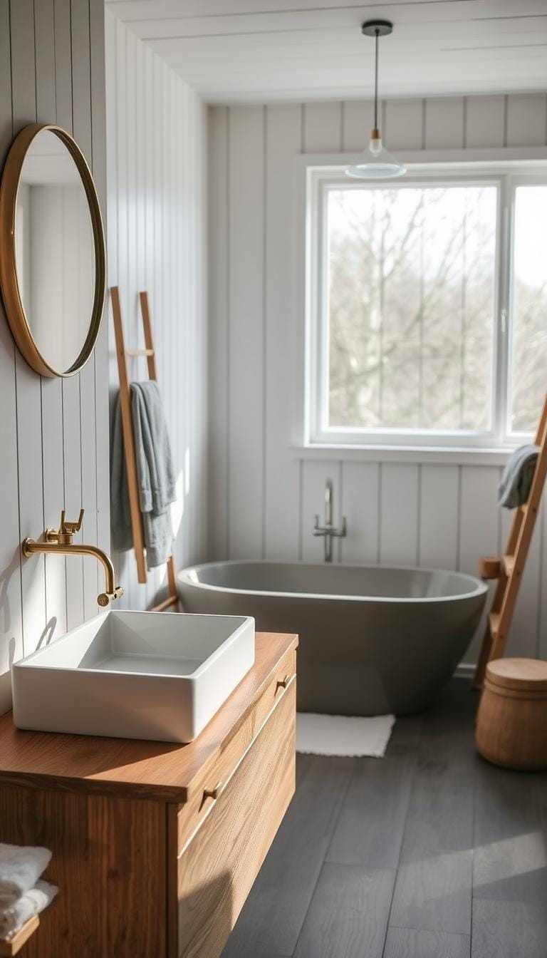 27 Scandinavian Home Decor Ideas: Minimalist & Hygge-Inspired - Calming Scandinavian Bathroom Decor With Natural Elements