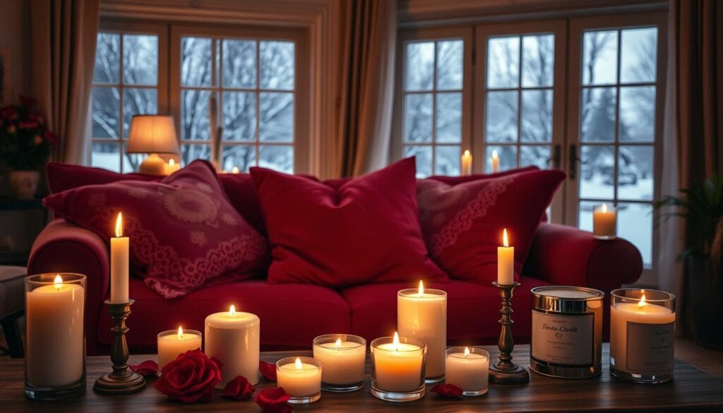 Valentine's Day home decor with scented candles