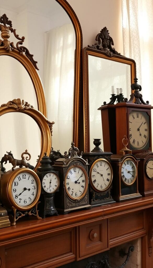 Vintage mirrors and antique clocks for heritage house makeover suggestions