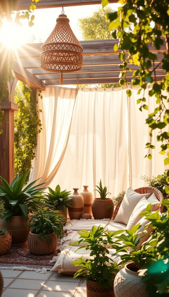 bohemian style accents outdoor space