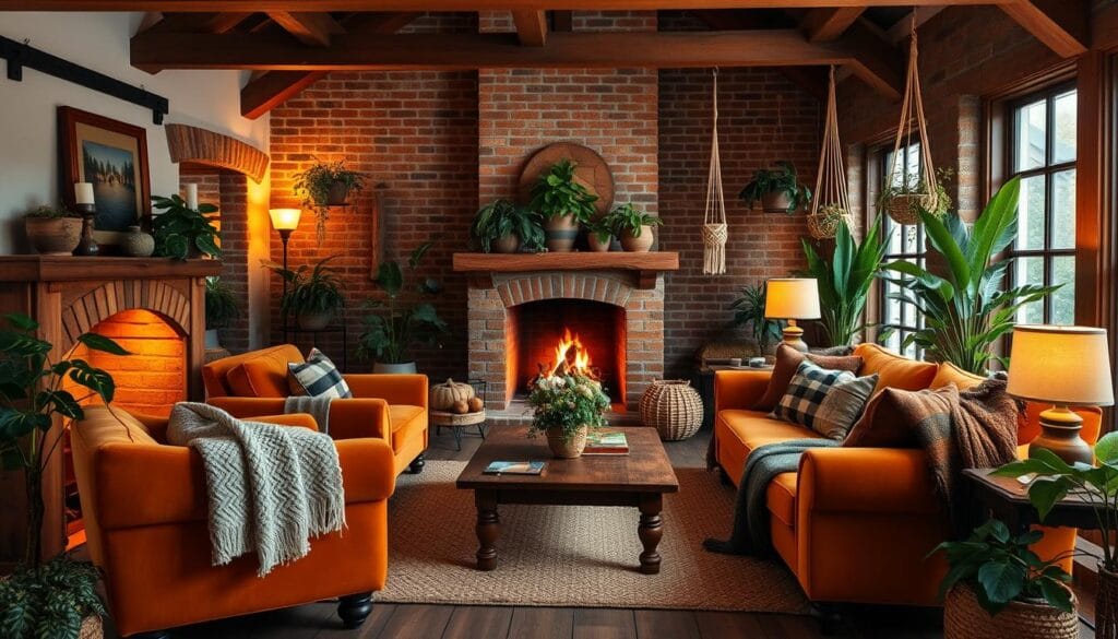 cozy autumn interiors with indoor plants
