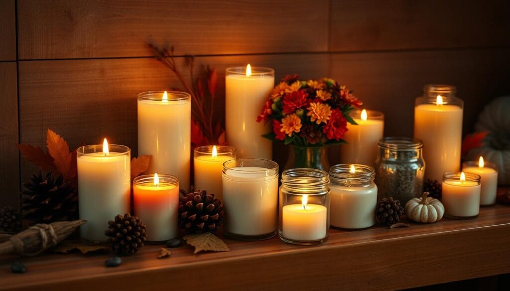 cozy fall candle setup