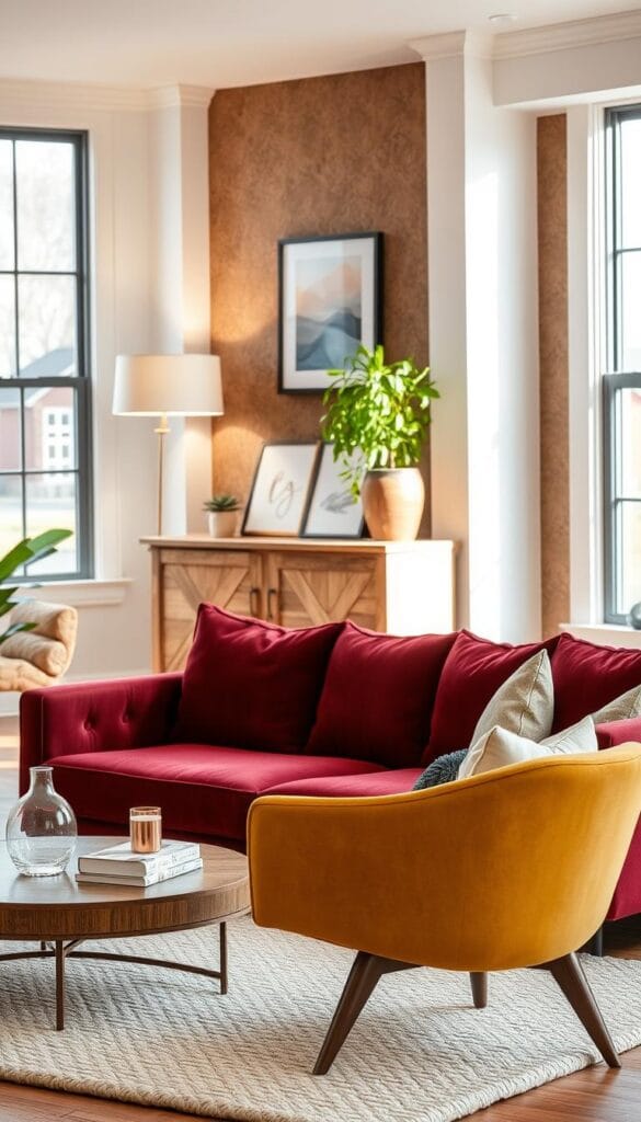 cozy living room with trendy housewarming gifts