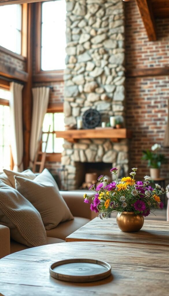 farmhouse living room decor with natural elements