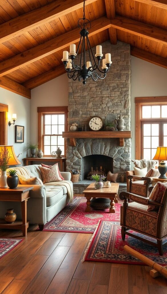 farmhouse living room with rustic home decor elements