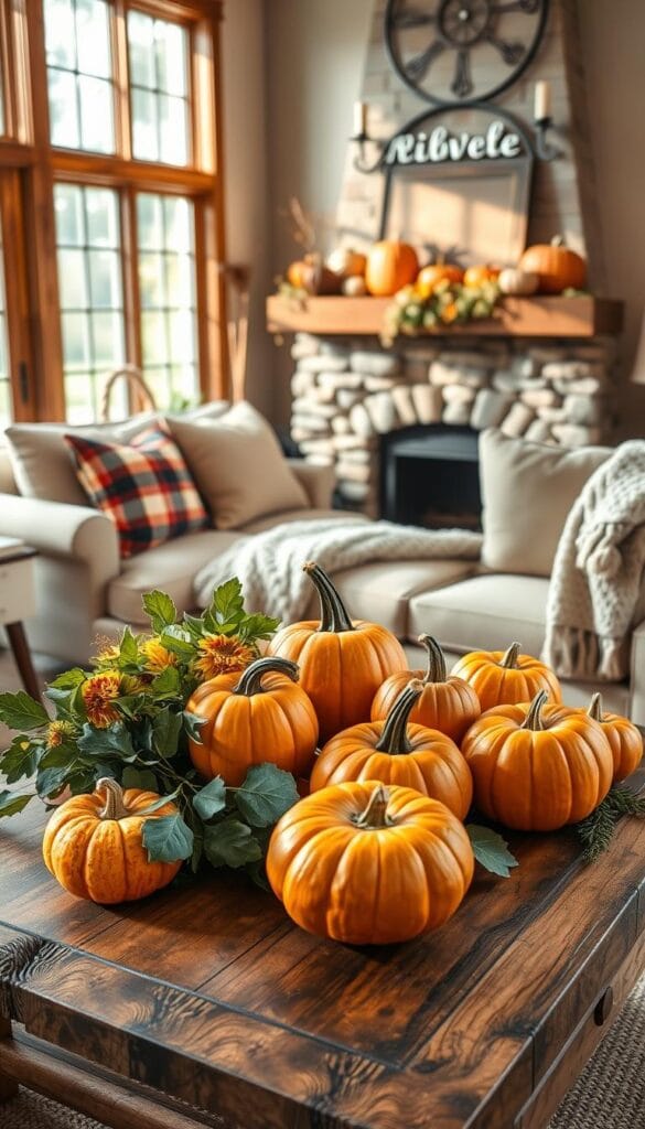 farmhouse style decorating with pumpkins