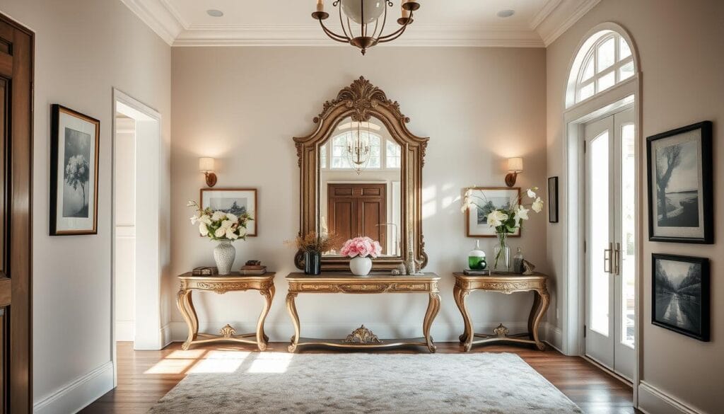 home foyer decor ideas with artwork and mirrors