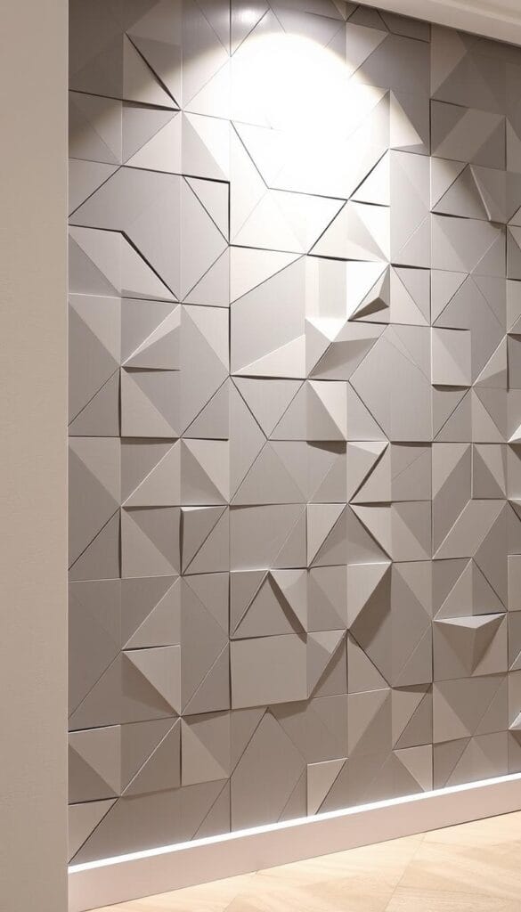 modern accent wall with geometric patterns