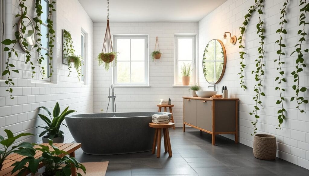modern bathroom decor with natural elements