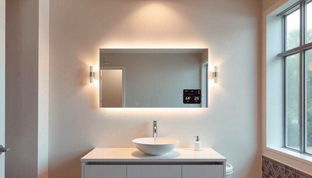 modern bathroom decor with smart mirror
