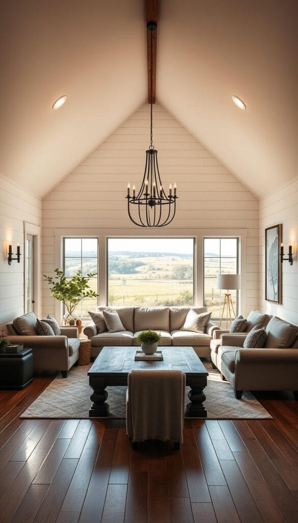 modern farmhouse living room lighting ideas