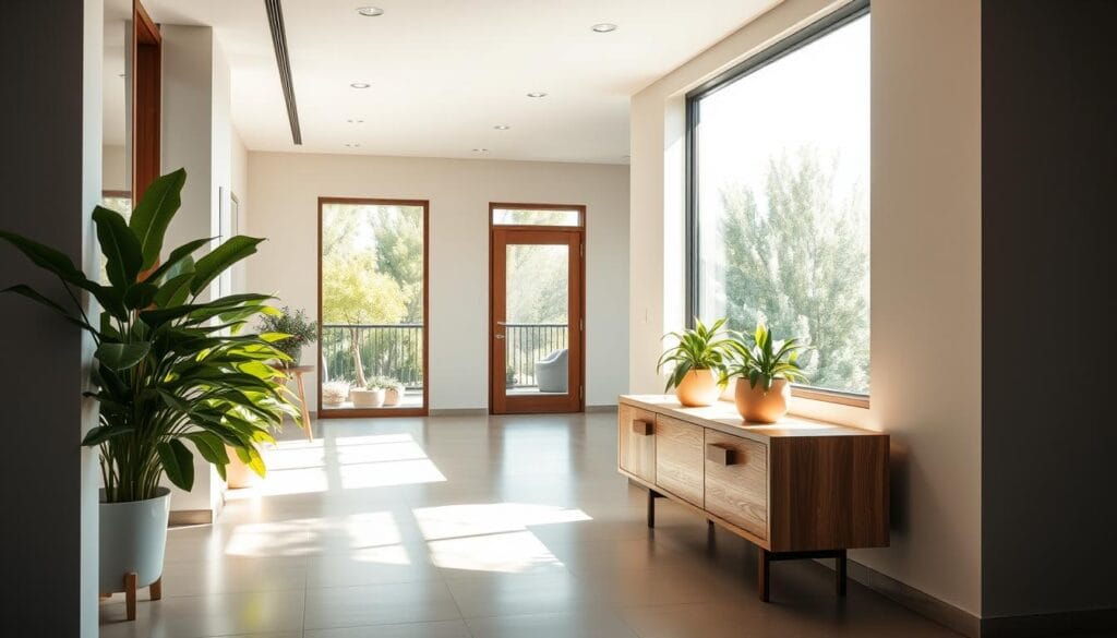 modern foyer with greenery