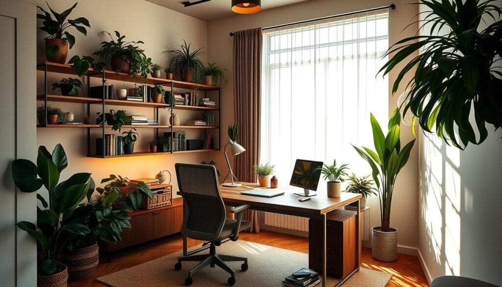 modern home office decor with indoor plants
