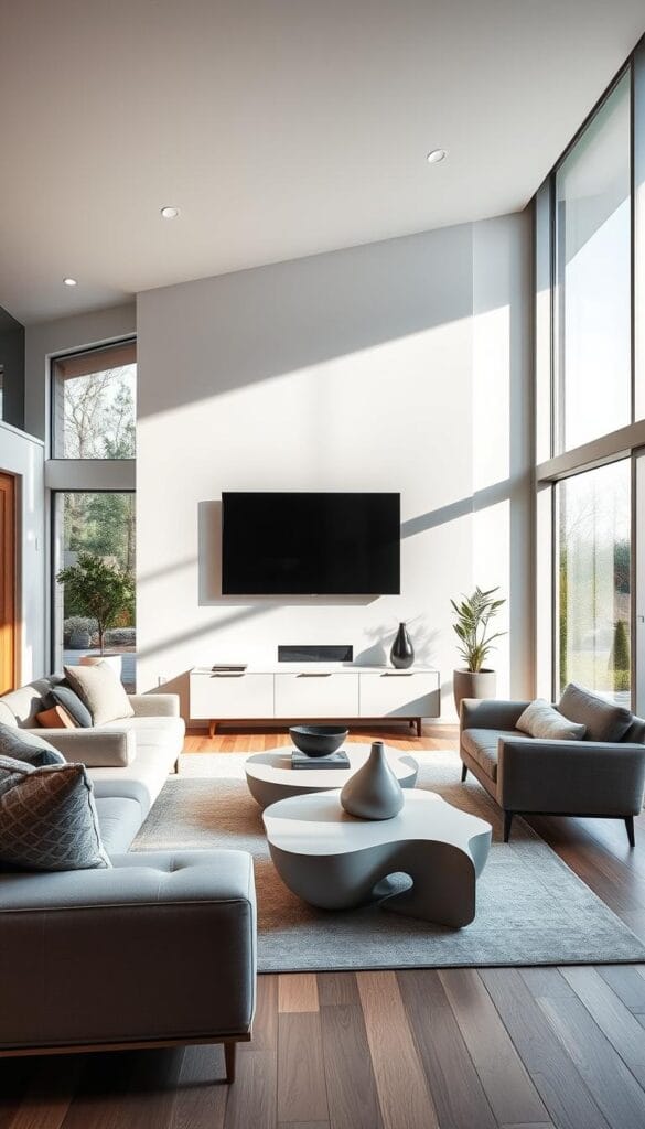 modern living room with smart tech integration