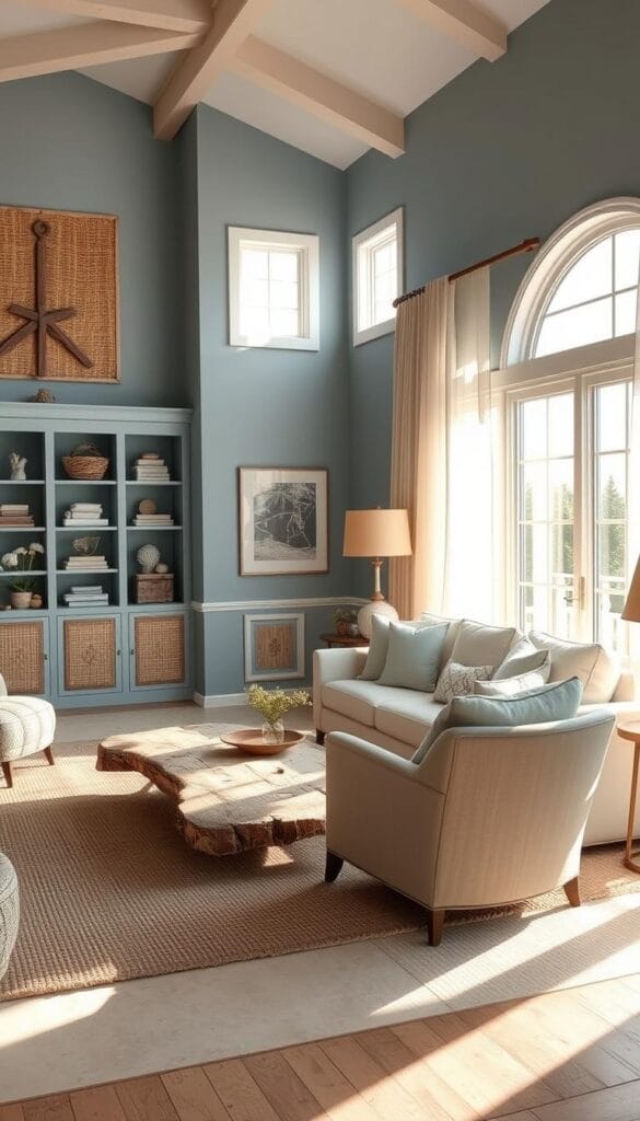 nautical interior design inspiration with soft blues and sandy neutrals