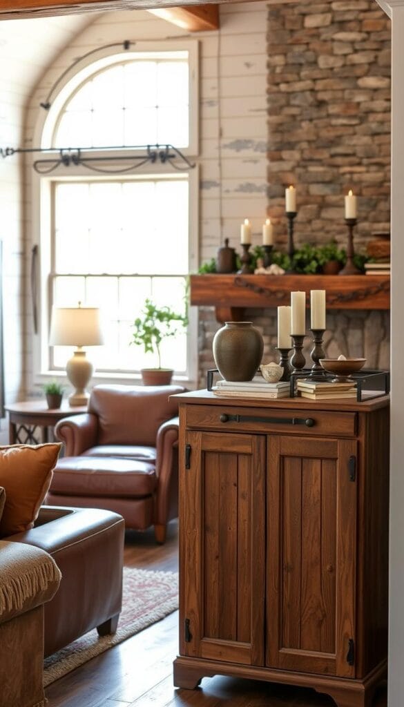 rustic living room decor storage solutions