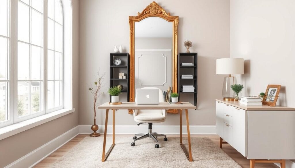 small space office decor with mirrors