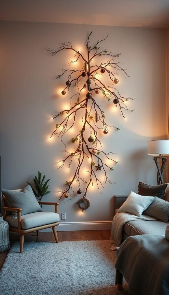 unique home christmas decor ideas with wall-mounted trees