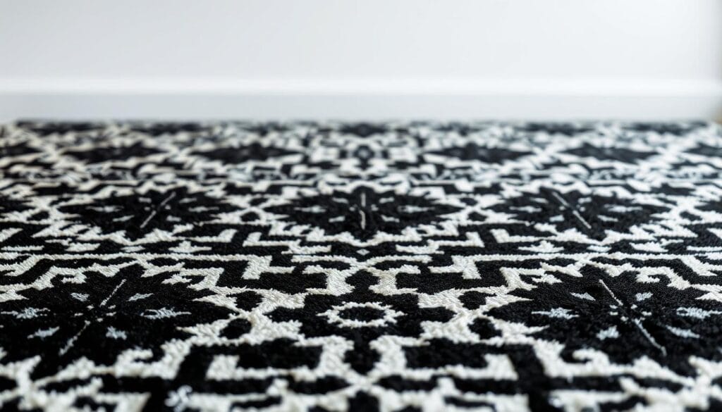 black and white patterned rug
