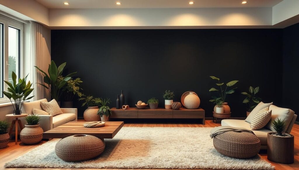 black decor with natural materials