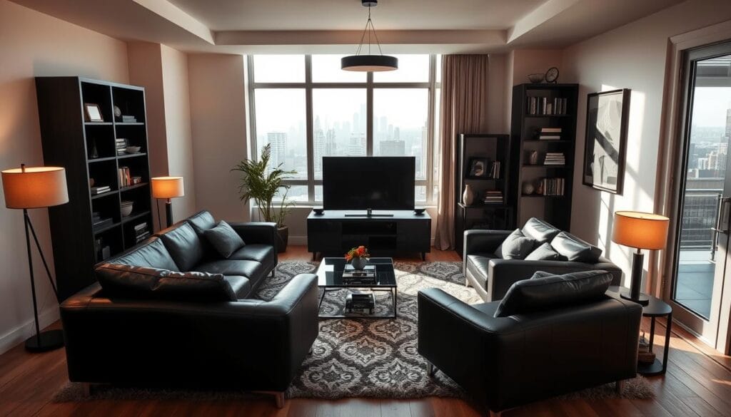 chic black furniture in small spaces