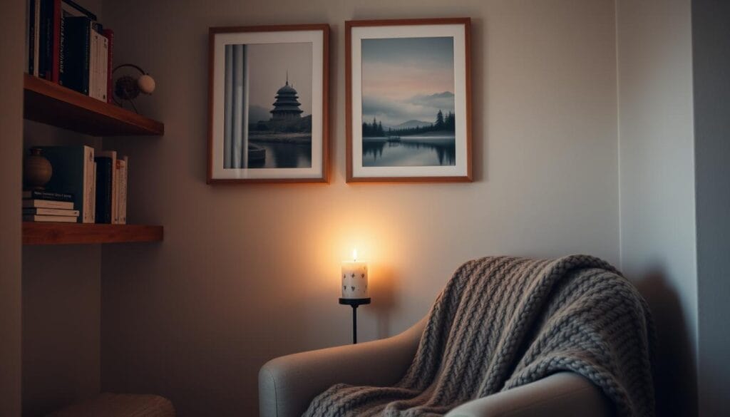 cozy corner with wall decor