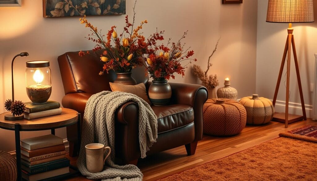 cozy fall home decor with knitted accessories