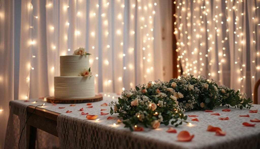elegant at-home wedding decorations with fairy lights