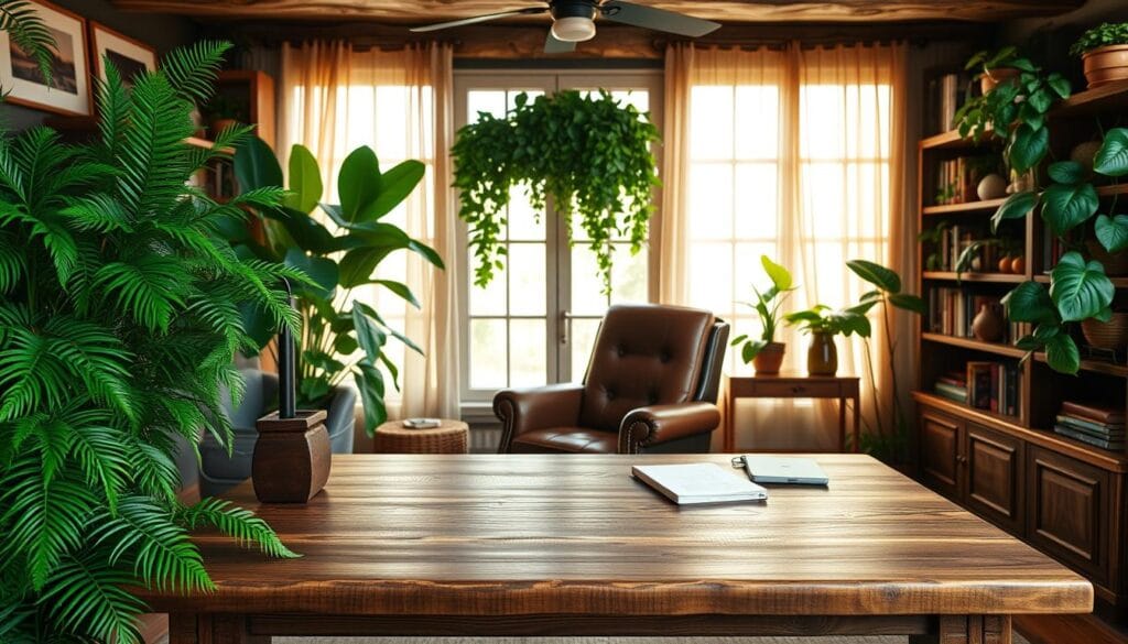 man cave home office ideas with plants