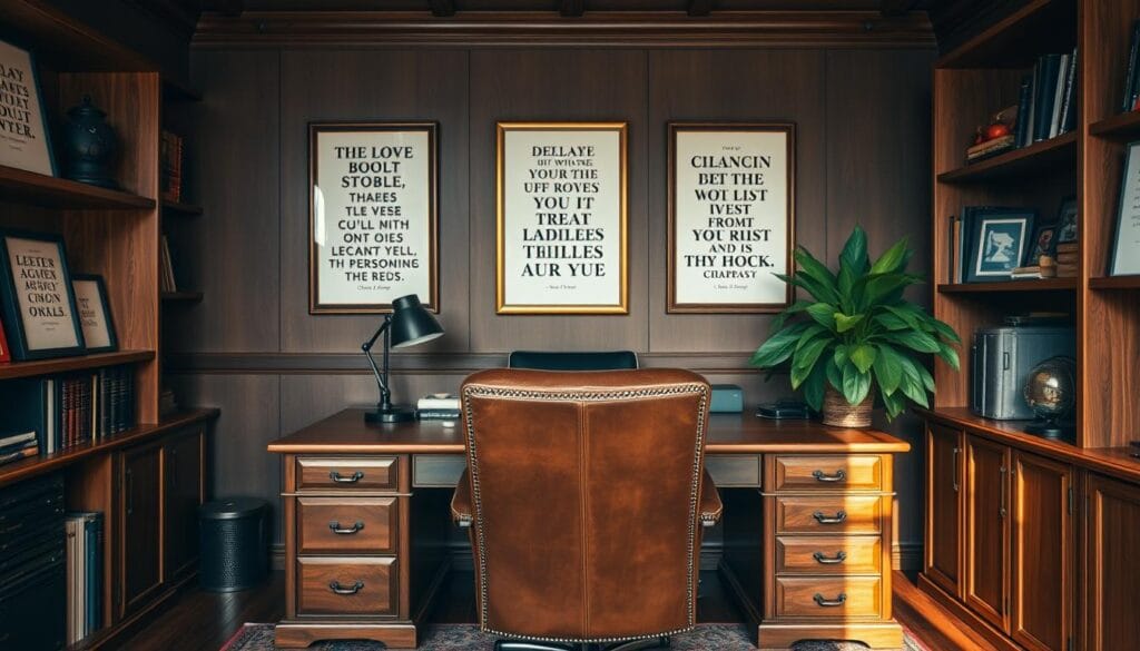 masculine home office decor with inspirational quotes