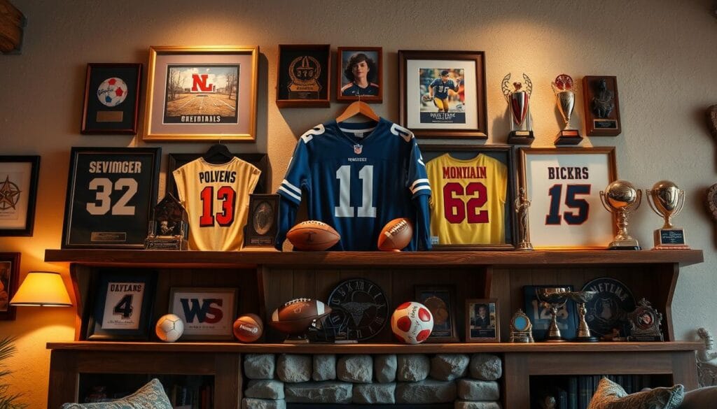 sports memorabilia display