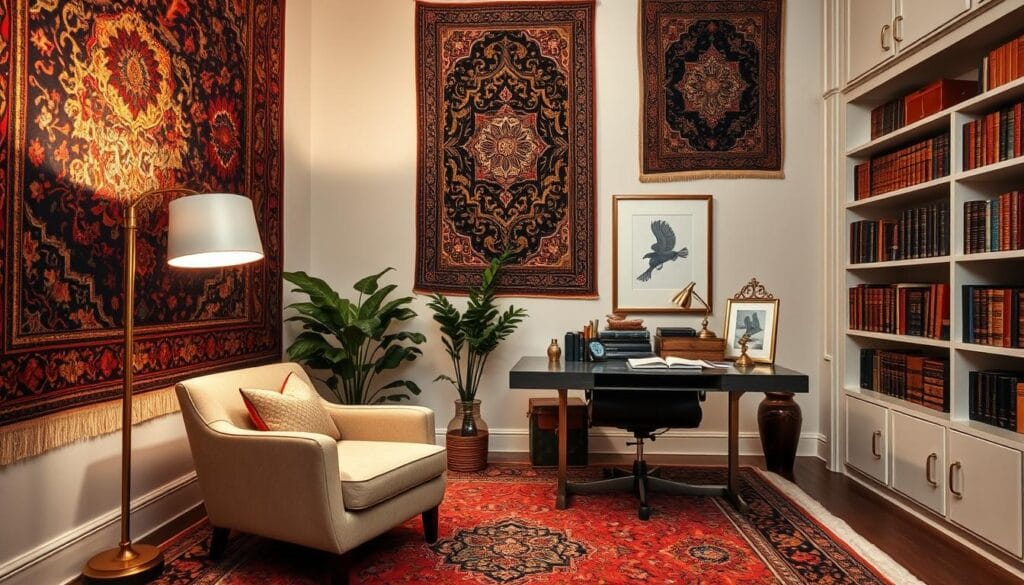 stylish workspace decorations with tapestries