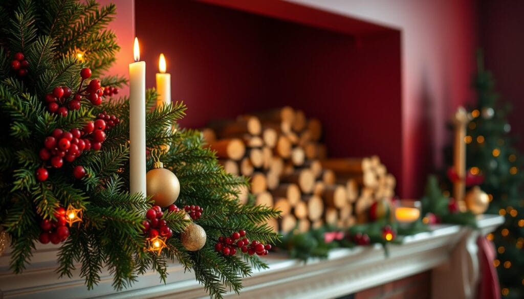 Christmas fireplace decor color scheme