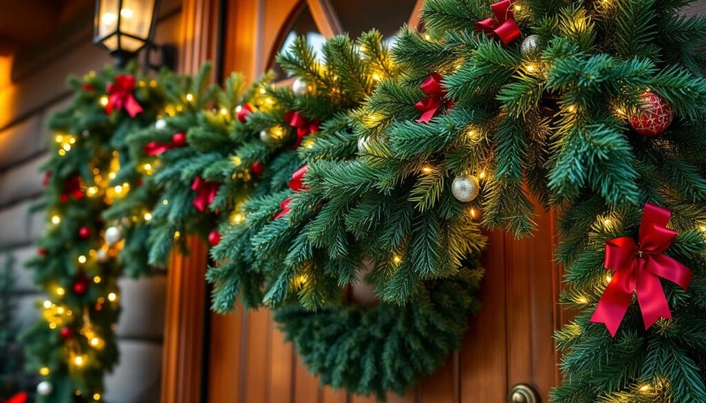 Christmas garland on front door