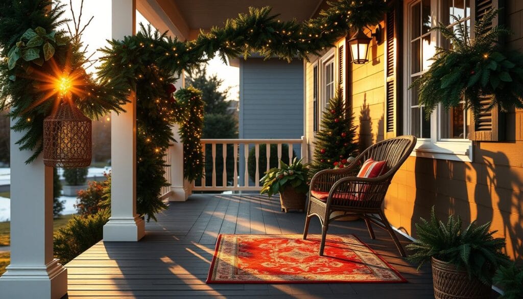 Christmas garlands on front porch